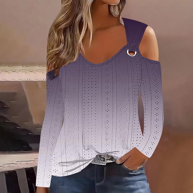 RXIRUCGD Haut à Manches Longues Dégradé Décontracté pour Femmes, Gris, Taille : TG