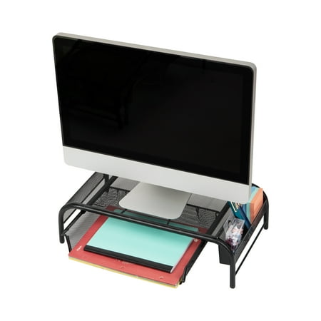 Mind Reader - Monitor Stand, Ventilated Laptop Riser, Paper Tray, Storage, Office, Metal Mesh, 20"L x 11.5"W x 5.5"H - Black