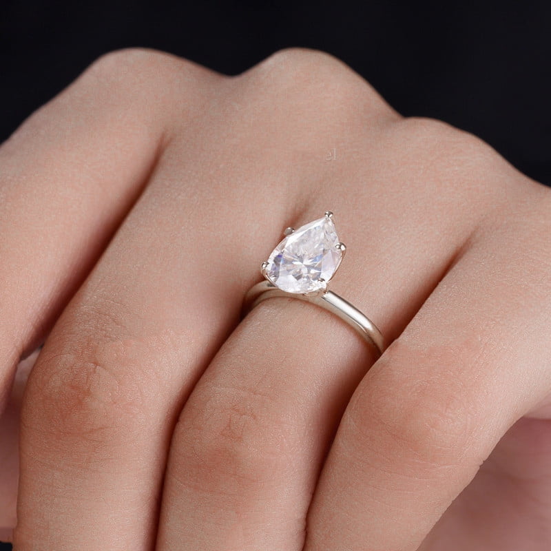 Cora Jewellery 2.5CT Tulip Floral Setting Pear Moissanite Solitaire Engagement Ring For Women , 18K White Gold