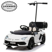 VOLTZ TOYS 12V Ride on Car for Kids, Lamborghini Aventador SVJ with Remote Control, Leather Seat, LED Lights, and MP3 Player with Hoverboard for Parents, Licensed Model (White)