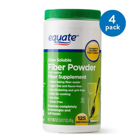 (4 Pack) Equate Sugar Free Fiber Supplement Powder, 125 Ct, 16.7