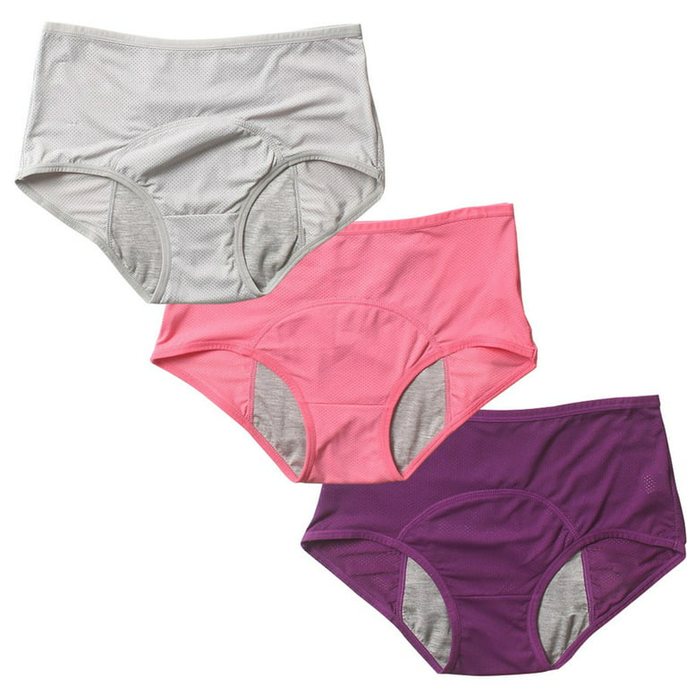 3 Pack Women Panties,Breathable Cotton Briefs,Menstrual Period Leak-Proof  Panties,Female Loose Underpanties,Full Cover Briefs,Elastic Waist Stretch