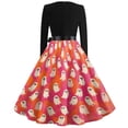 thumbnail image 5 of Women's Halloween Dress Candy Castle Long Sleeve 1950s Hepburn Fall Tea Length Dress V Neck Cocktail Vintage Funny Dresses with Belt XL, 5 of 5