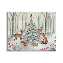 Stupell Industries Forest Animals & Christmas Tree Holiday Painting Gallery Wrapped Canvas Art Print Wall Art, 30 x 24