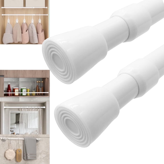 2Pack Shower Curtain Rod 28"-47", Adjustable Spring Tension Rod, No Drilling Tension Rods for Cabinet Window Shower Curtains, 3/4" Diameter, White