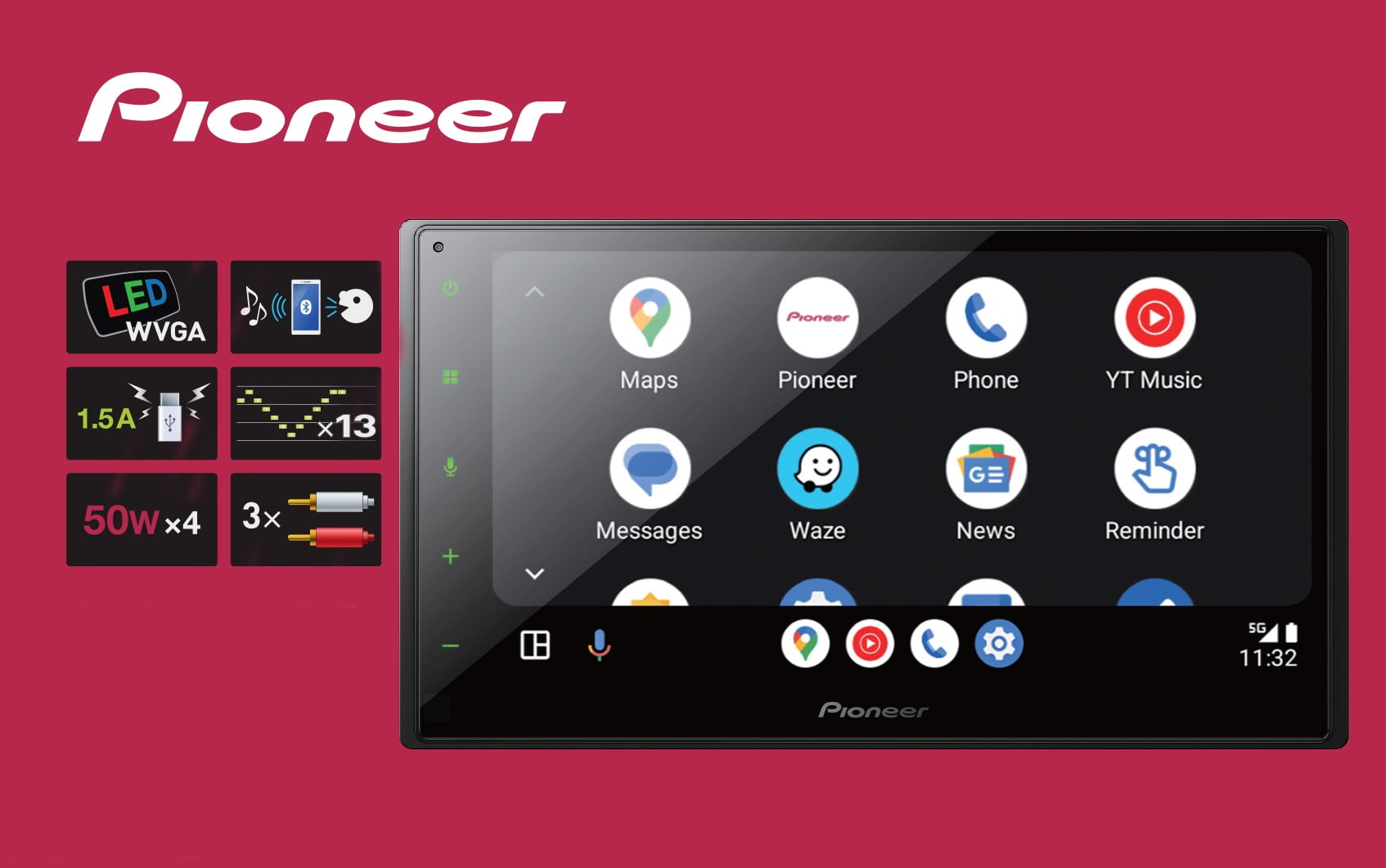 Pioneer DMH-260BT Car Stereo Receiver, Double DIN, 6.8" Touchscreen, Wireless Apple CarPlay & Android Auto, Bluetooth, Backup Camera Input