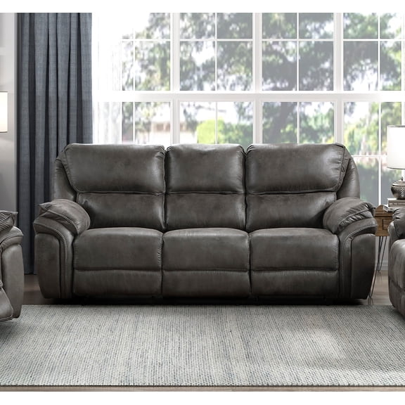 Plush Modern Design Living Room Reclining Sofa Gray Microfiber Upholstery Solid Wood Frame Furniture 1pc