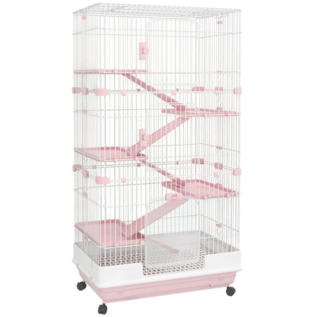 UPC: 0842525145282 | PawHut 32 L 6-Level Small Animal Cage with Lockable Wheels Tray Pink