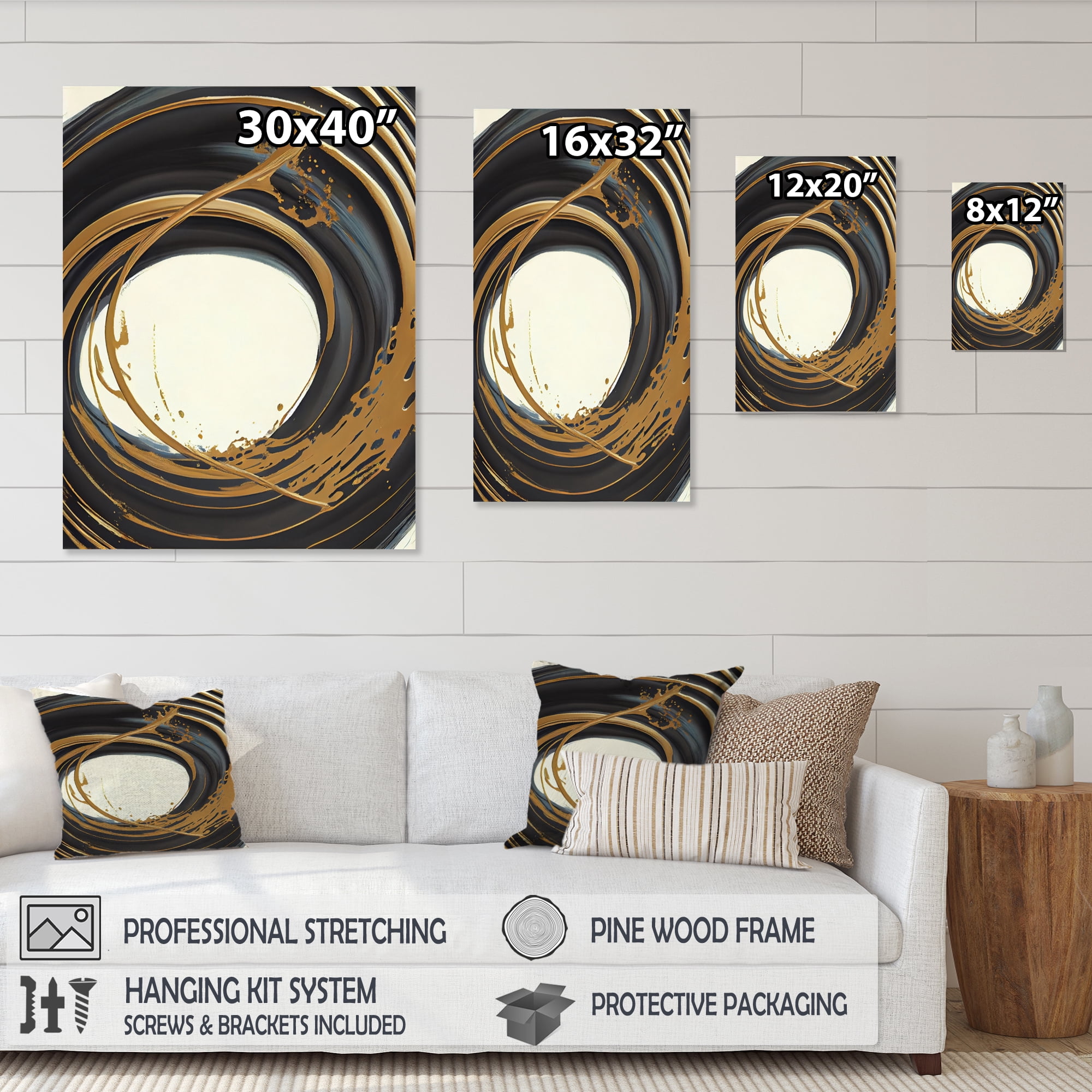 Designart Black And Gold Circle II Canvas Wall Art