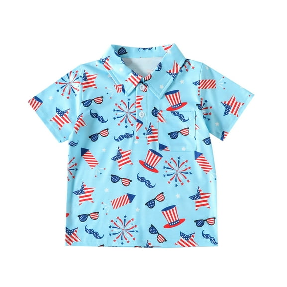 Zanarzt forth Of July Baby Boy Outfit Toddler Boys 4Th of July T Shirts American Flag and American Map Shirt Kids Independence Day Patriotic Short Sleeve Tops Light Blue,2-3 Years