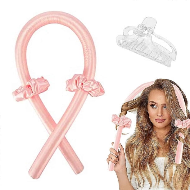 Diadema con rulos sin calor para rizos nocturnos, rizadores de pelo sin calor, espuma suave, color rosa.