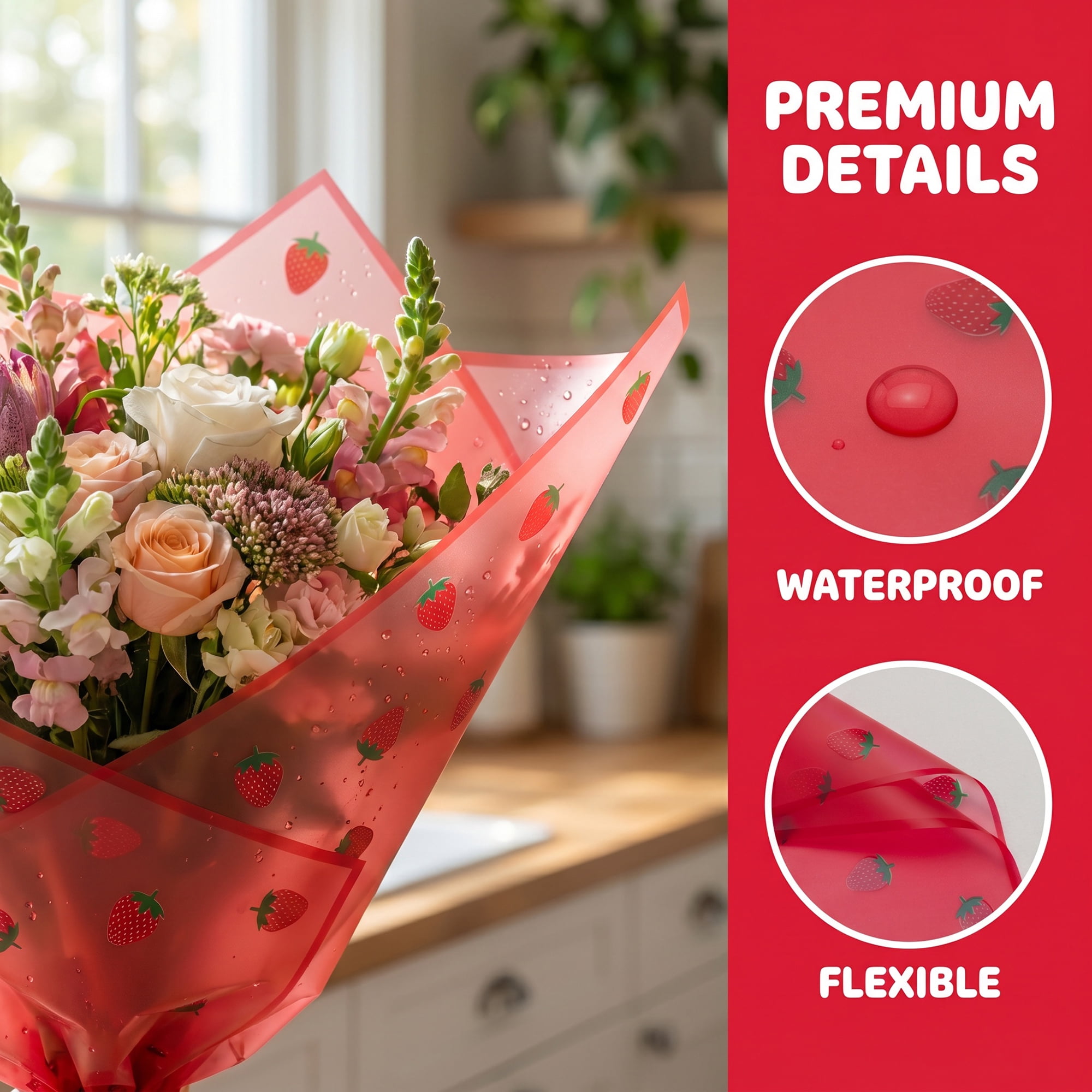 Unique Bargains Strawberry Gift Wrapping Paper Sheets for Floral Gifts Red 22.4"x 22.4"