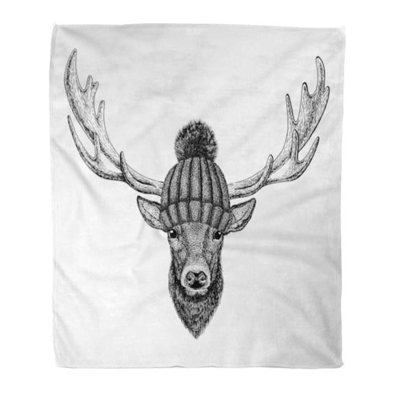 KDAGR Throw Blanket Warm Cozy Print Flannel Anthropomorphic Cool Deer Hipster Vintage for Tattoo Emblem Badge Antler Comfortable Soft for Bed Sofa and Couch 58x80 Inches