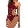 thumbnail image 6 of Awdenio Women's Swimwear Cover Ups, Women's Solid Color Fashion Casual Broadband Sling Hollow Out One-Piece Bikini Set, 6 of 9