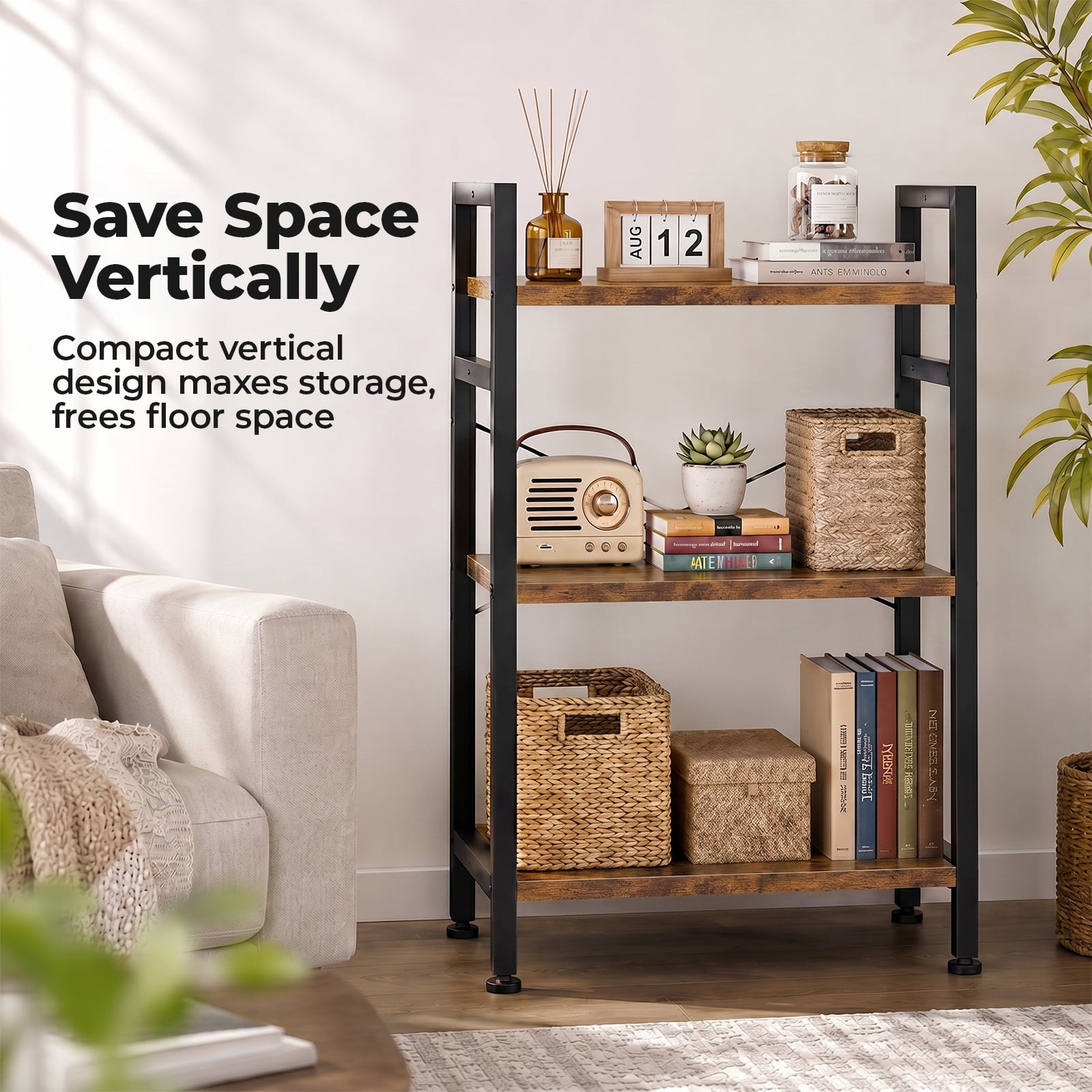 Alvantor 3/4-Tier Industrial Bookshelf, Narrow Storage Rack classical-style shelves for living rooms, homes, and offices