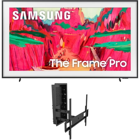 Samsung QN75LS03FWFXZA 75 Inch The Frame Wireless 4K Neo QLED TV with a Kanto R600 In-Wall Recessed Full Motion Wall Mount (2025)
