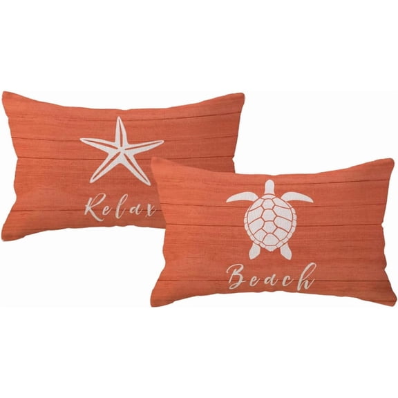 Coastal Beach Throw Pillow Covers 12 x 20 Inch Set of 2 Seaturtle Starfish Summer Beach House Decor Ocean Theme Decorative Rectangular Cushion Covers for Couch Sofa