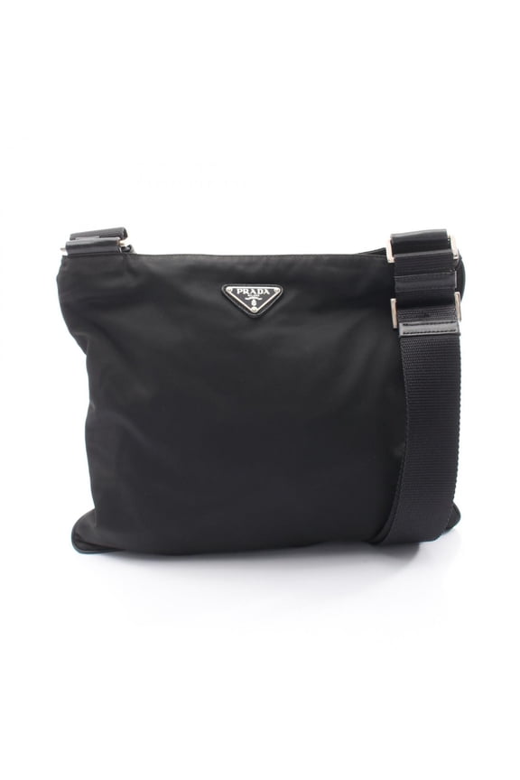 Pre-Owned Prada Triangle Logo Shoulder Bag/Handbag, Nylon & Saffiano Leather, Women's, Black...