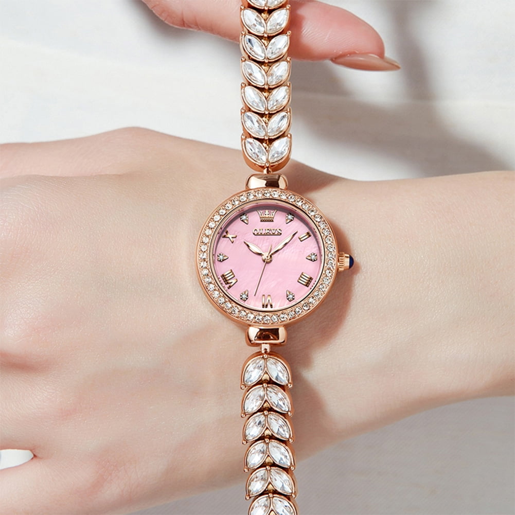 OLEVS Watches for Women Fashion Dress Analog Quartz Rose Gold Plated Stainless Steel Waterproof Luminous Luxury Ladies Watches Women Wrist Watches Gift Relojes para Mujer Pink/Purple/Green/Blue