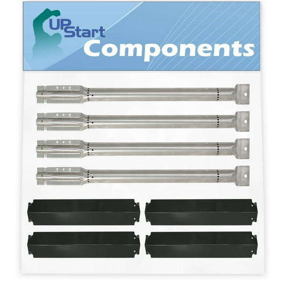 4-Pack BBQ Gas Grill Tube Burner & Heat Shield Plate Tent Replacement Parts for Kenmore 415.16661800 - Compatible Barbeque Stainless Steel Pipe Burners & Porcelain Steel Flame Tamer, Flavorizer Bar