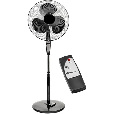 16-Inch 3-Speed Pedestal Floor Fan, Standing Fan for Home, with Oscillating Dual Blades, AC Motor, With Remote Control, Timer, Tilted Head, Black
