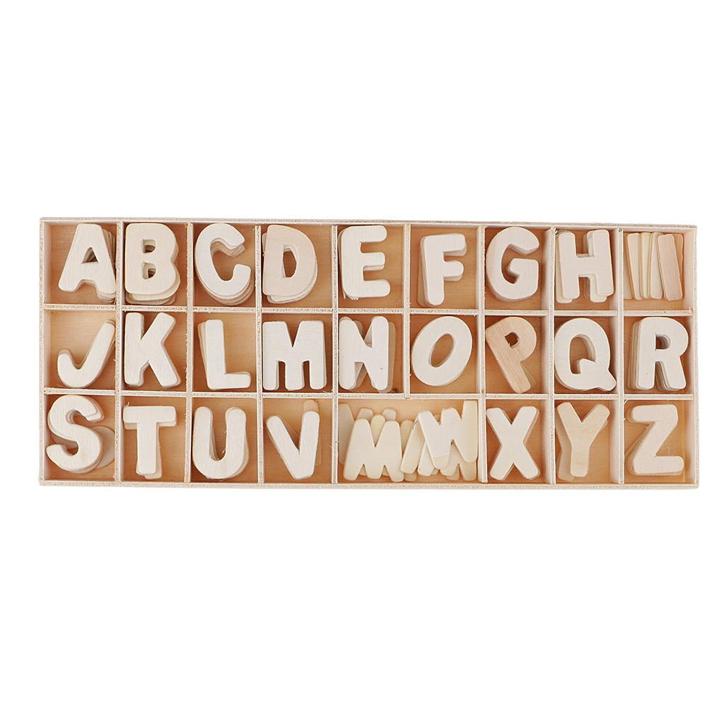 156pcs Natural Wood Letters Wooden Alphabet with Storage Tray for Craft 