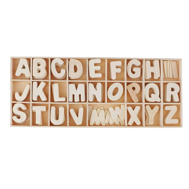 jifeng 156 Pcs Lettres de l'Alphabet en Bois Non Finies Plateau de Rangement en Carton pour Scrapbooking