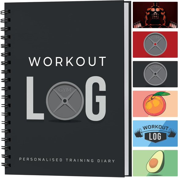 Fitness Logbook - Workout Planner - A5 Size, 15x20 cm, Charcoal Grey - Improved Thicker Cover - Training Diary - Goal Setting for Bodybuilding - Log Book Journal - by Workout Log