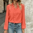 thumbnail image 4 of Lmueinov Womens Long Puff Sleeve Shirts Plus Size V Neck Ruffle Loose Pullover Blouses Fall Solid Dressy Lightweight Business Casual Tops S-5XL, 4 of 4