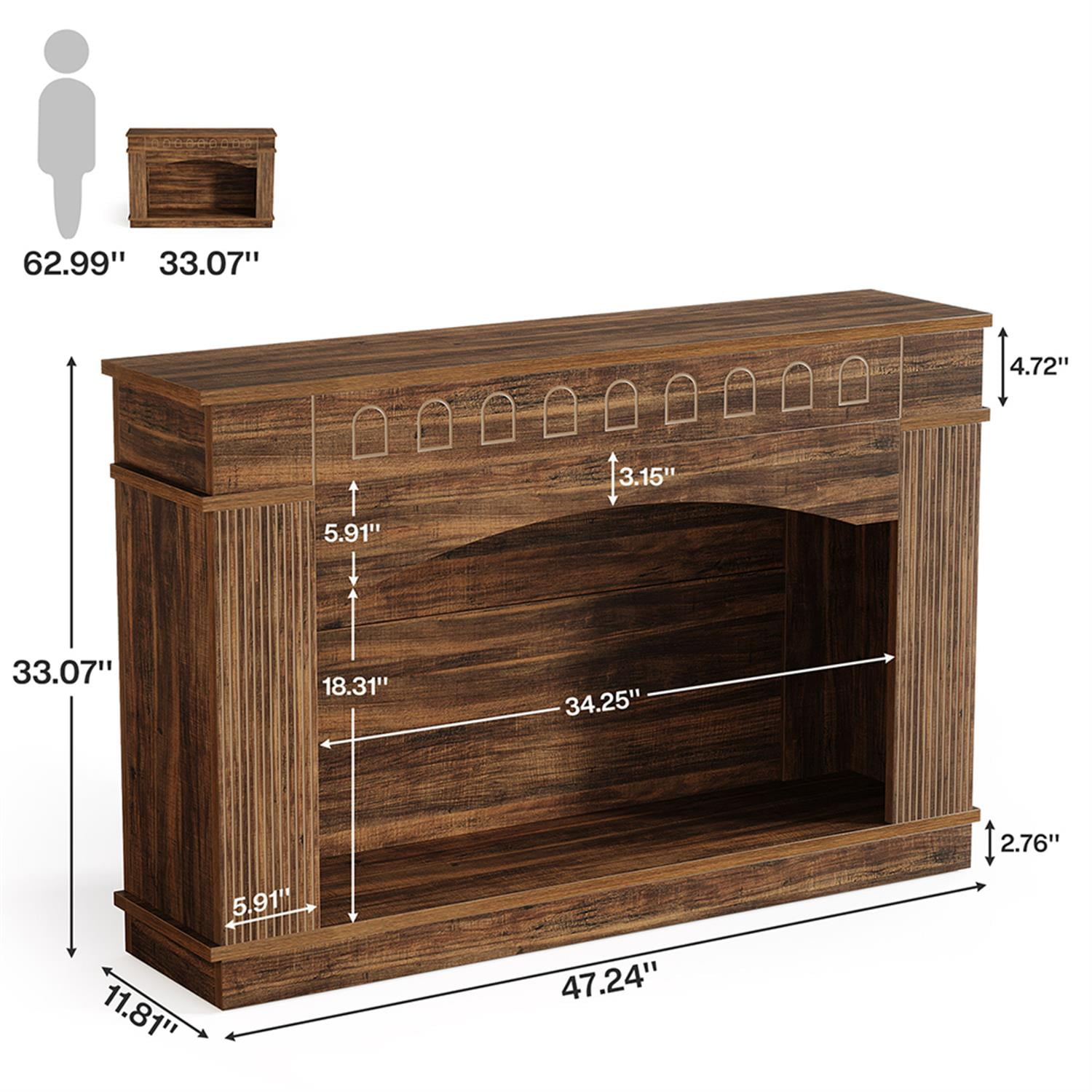 Demi Bonn 47" Farmhouse Console Table, 2-Tier Sofa Table Entryway Table for Hallway, Bedroom, Living Room, Brown