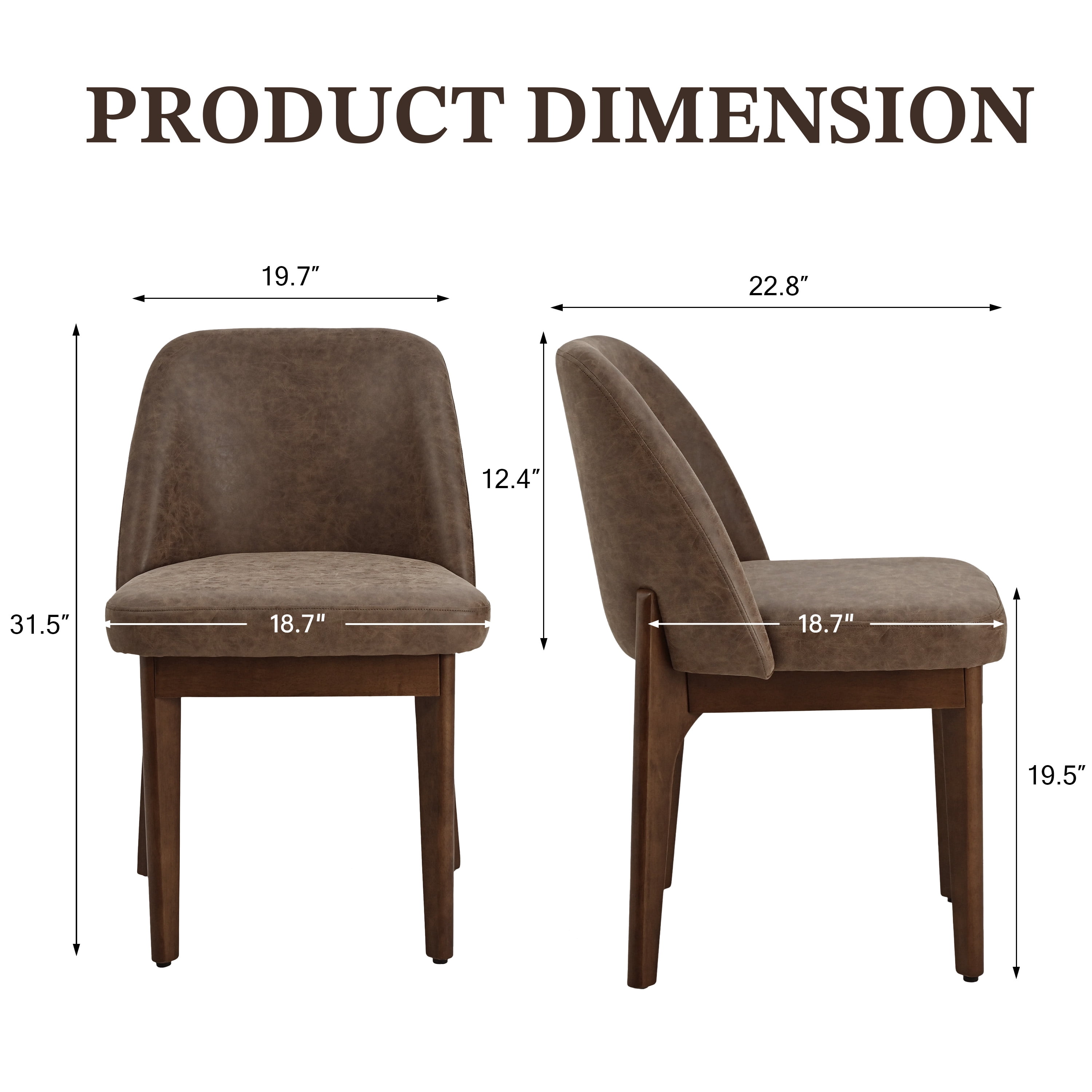 19.7" W Faux Leather Dining Chairs Set of 2, Modern Upholstered Kitchen Chairs with Solid Wood Legs, Easy Clean, Dark Brown