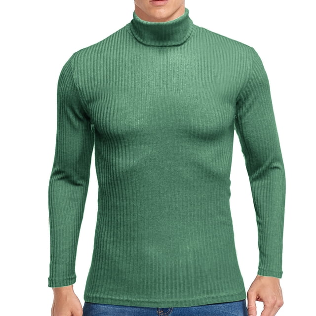 Men Solid Ribbed Slim Fit Knitted Pullover Turtleneck Sweater Base Shirt
