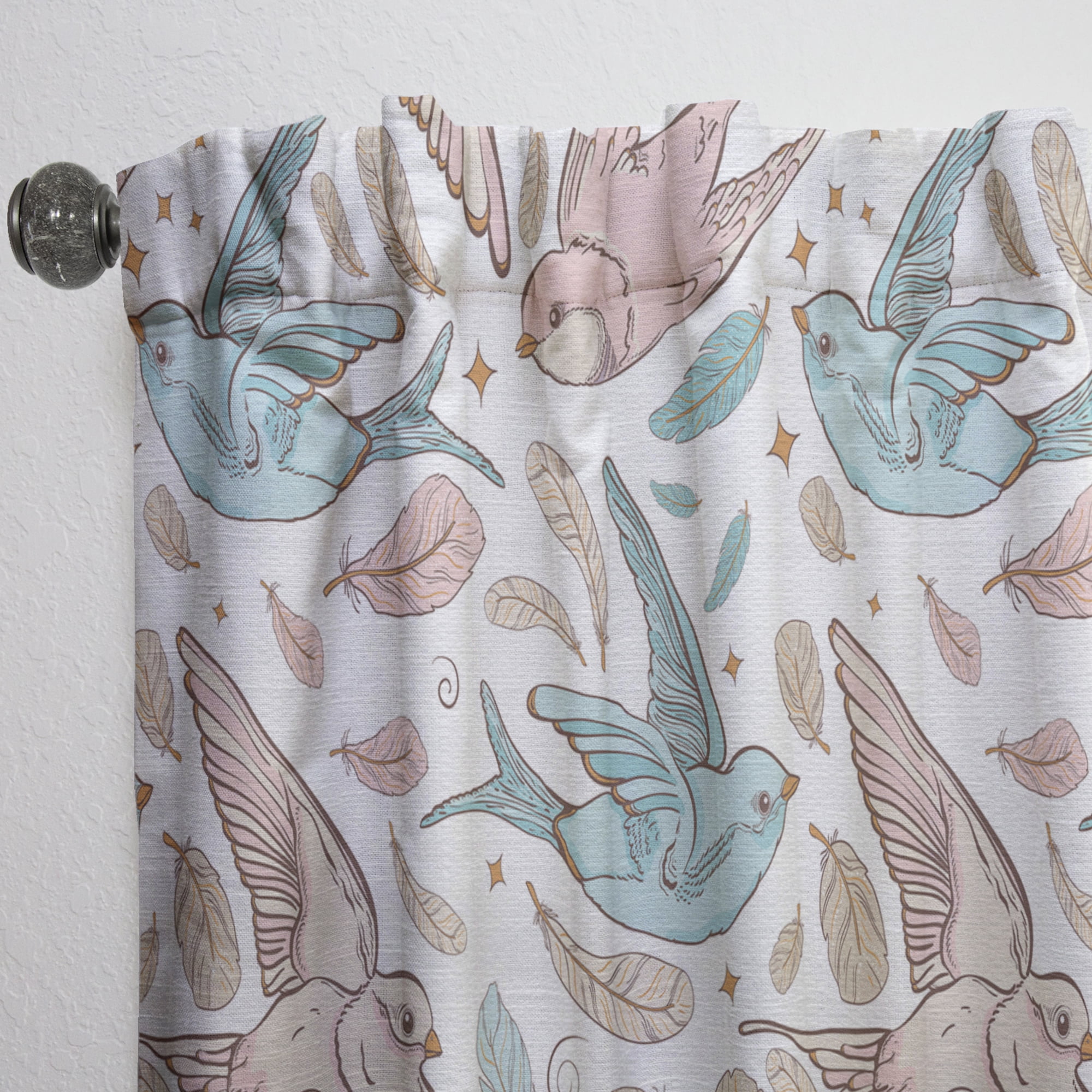 Designart 'Swallow Birds and Flowers With Pattern' Traditional White Sheer Curtain Panel