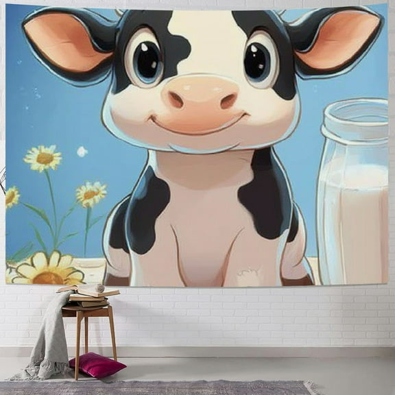 Patifu Cute Cow Tapestry Wall Hanging Unique Style for Home Decoration Mother's Day Gift 40x30inch