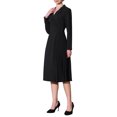 thumbnail image 4 of Vestido midi plisado negro de mujer con solapa de pico y mangas largas de Inspire Chic, 4 of 5