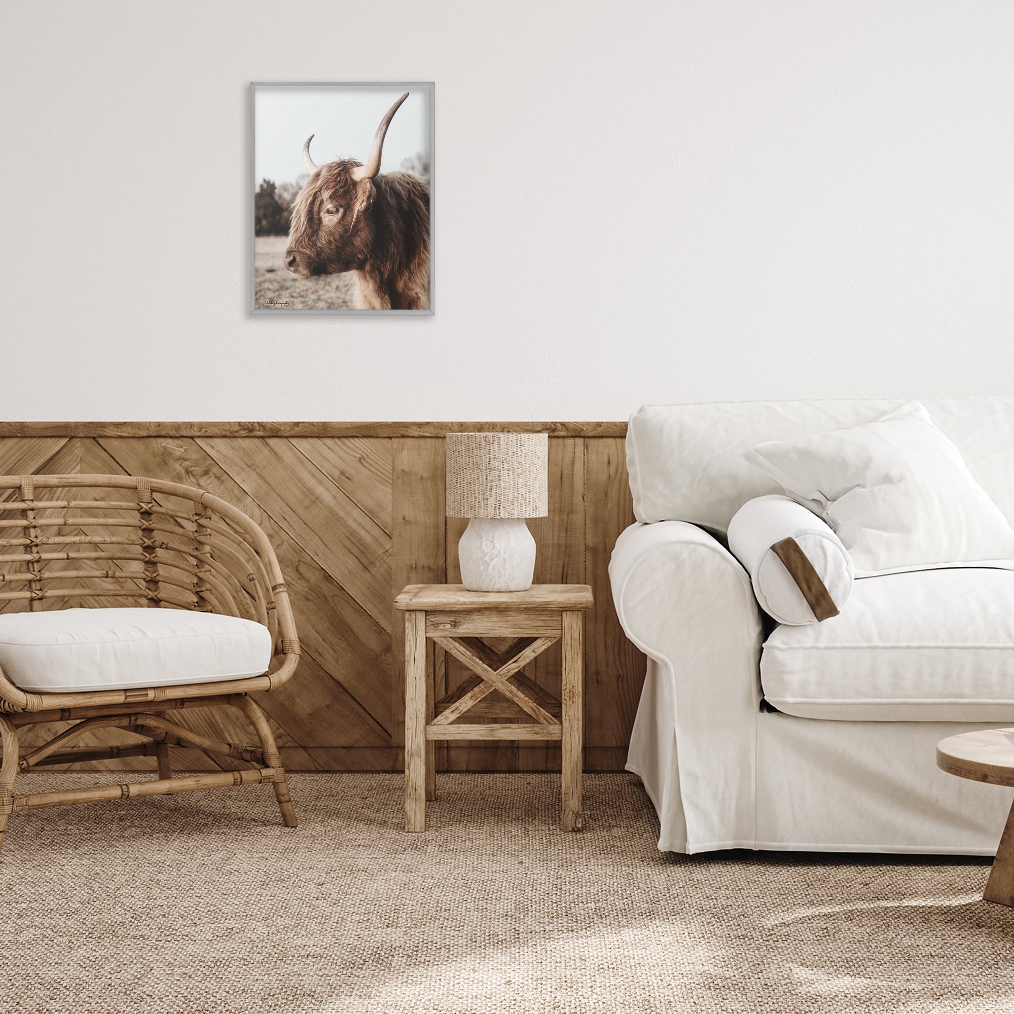 Stupell Industries Horned Cattle Peering Gray Framed Giclee Art, design by Dakota Diener