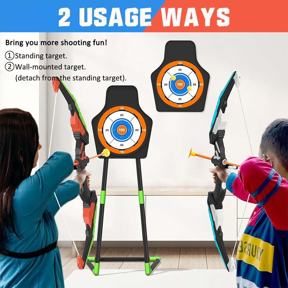 Bow and Arrow Set, LED Light Up with 20 Suction Cup Arrows Target & Quiver Archery Set with Standing Target for Boys & Girl