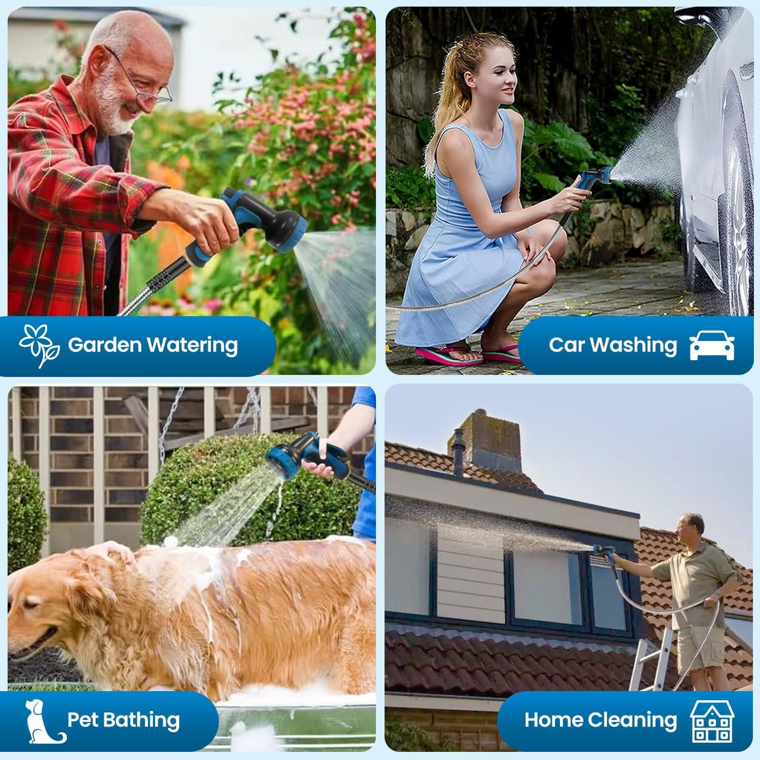50FT Garden Hose with 10 Function Nozzle, Kink- & Leak-Proof Metal Hose for Lawn, Yard, RV, Car Wash