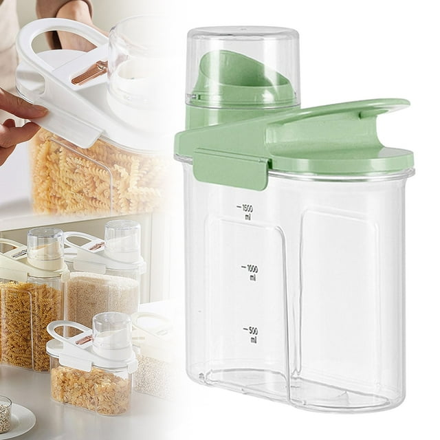 1600ml Cereal Storage Containers with Measuring Cup, 1 Pack Green Airtight Food Dispenser for Kitchen Pantry Organization, BPA-Free Dry Food Canisters for Rice, Pasta, Flour, Oats, Large Pantry Box