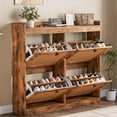 thumbnail image 1 of GloryStar Entryway Shoe Cabinet, Freestanding Wooden Shoe Organizer with 4 Deep Flip Drawers, Rattan Door, and 3-Tier Adjustable Shelves, Hidden Shoe Rack for Hallway Storage, 1 of 7