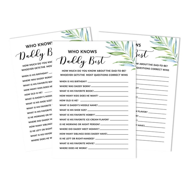 Inkdotpot Dinosaur Jungle Animals Who Knows Daddy BestBaby Shower GameCards FunActivity Cards Set Of 50Party Theme