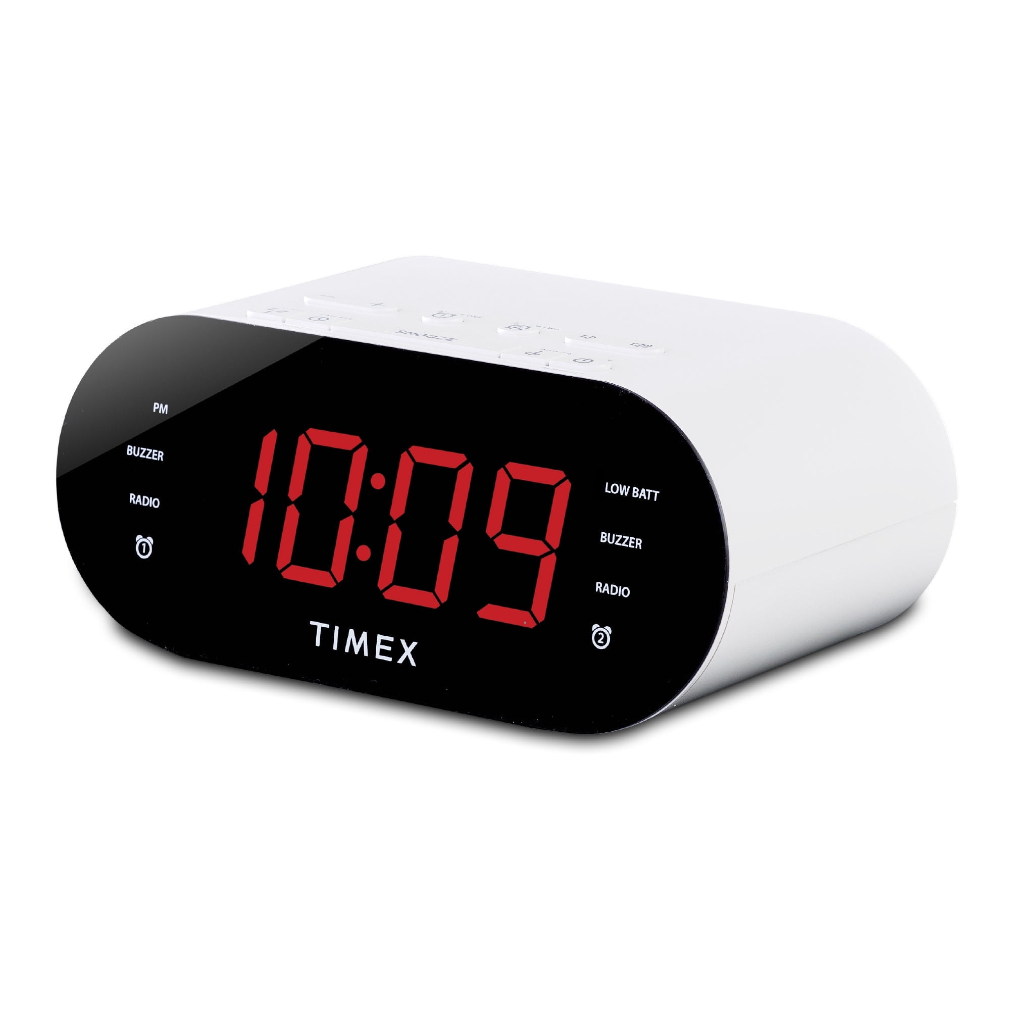 Timex Alarm Clock for Bedroom with FM Radio and 10 Station Presets, Clock Radio with USB White (T