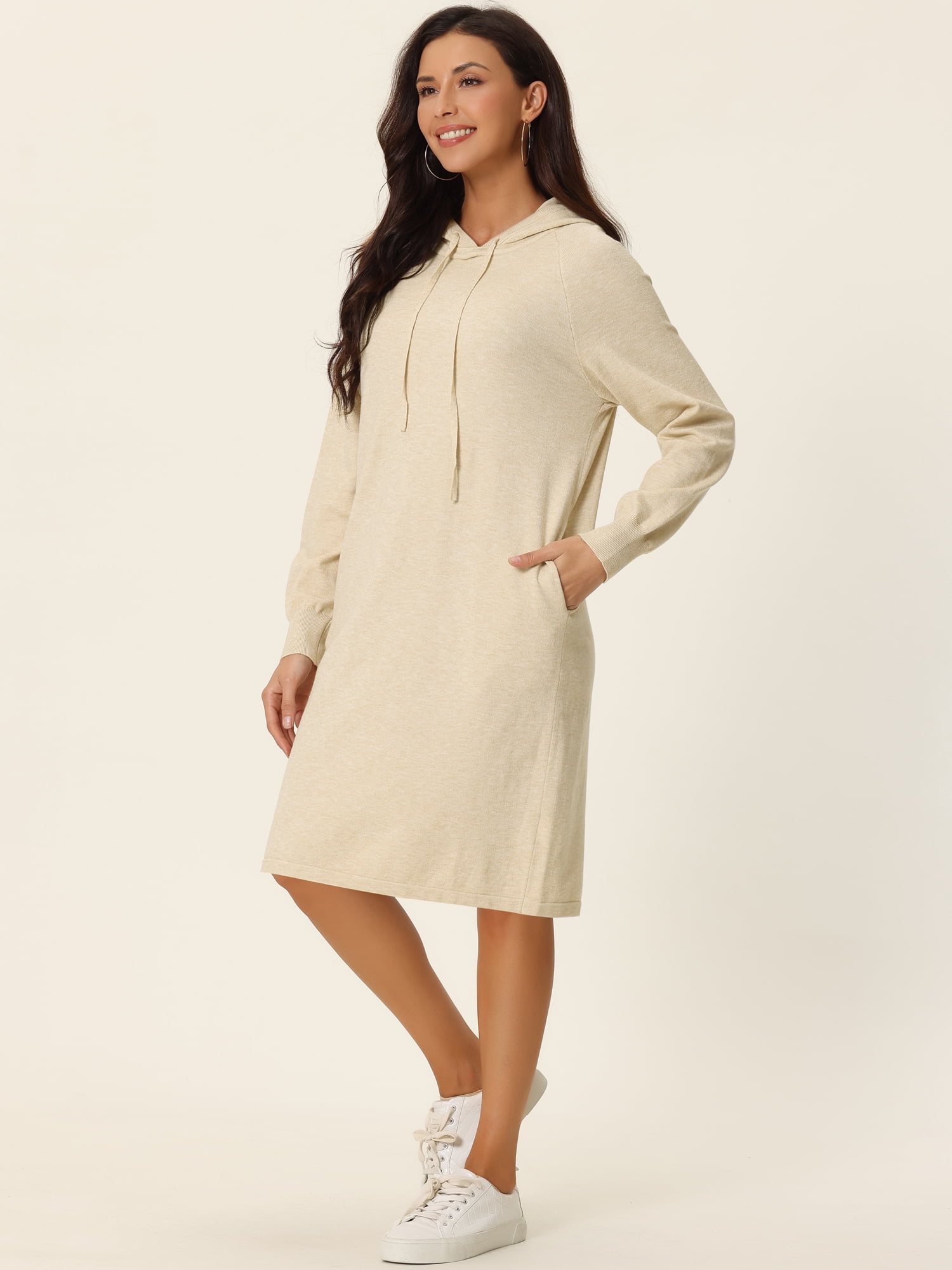 DARING DIVA Pullover Sweatshirt Long Sleeve Hoodie Dress with Pockets XL Apricot