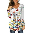 thumbnail image 1 of Qiylii Female Loose T shirt, Butterfly/ Flower Print O-Neck Long Sleeve Tops, 1 of 9