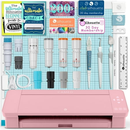 Silhouette Blush Pink Cameo 4 w/ Blade & Tool Pack, Pen Holder, Guides, Designs