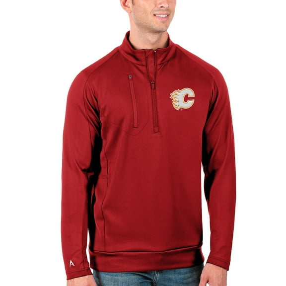Men's Antigua Red Calgary Flames Generation Quarter-Zip Pullover Jacket