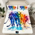 thumbnail image 2 of Manfei Watercolor Ice Hockey Bed Sheets, Modern Sports Lover King Sheets, Teenager Boys Girls Sheet Set, Ultra Soft Home Decor, 4pcs, 2 of 7