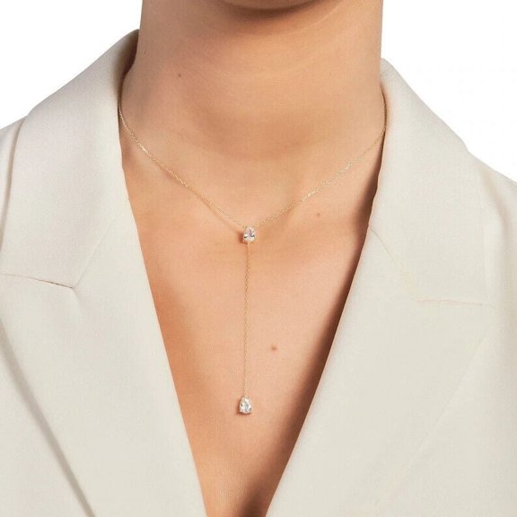 2Ct Pear Cut Lab Created Diamond Women's Lariat Necklace 14K White Gold Plated For Valentine 18"