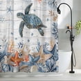 thumbnail image 2 of Oceans Shower Curtain, 72" x 72", Coastal Orange Blue Sea Turtles Starfish Wood Gradient Waterproof Bathroom Curtain Washable Shower Curtain Set with 12 Hooks, 2 of 8