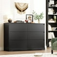 thumbnail image 5 of Black Minimalist 6 Drawer Dresser, Wide Storage Chest of Drawers with Deep Drawers, Modern Cabinet for Bedroom Living Room, 5 of 6